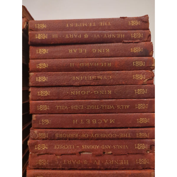 THE TUDOR SHAKESPEARE Collection Rough Cond Red Leather Macmillan 34 Vols Vtg