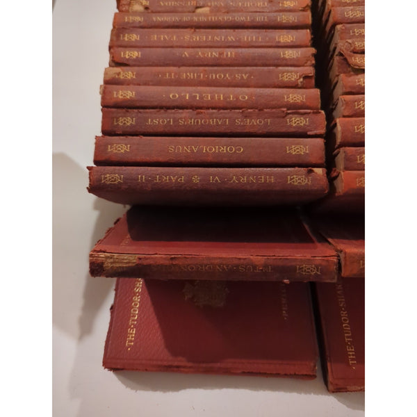 THE TUDOR SHAKESPEARE Collection Rough Cond Red Leather Macmillan 34 Vols Vtg