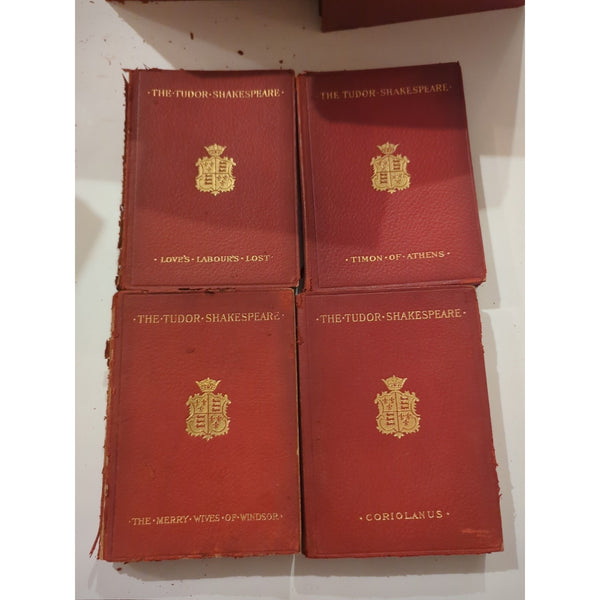THE TUDOR SHAKESPEARE Collection Rough Cond Red Leather Macmillan 34 Vols Vtg