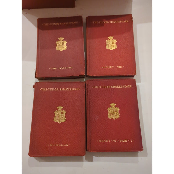 THE TUDOR SHAKESPEARE Collection Rough Cond Red Leather Macmillan 34 Vols Vtg