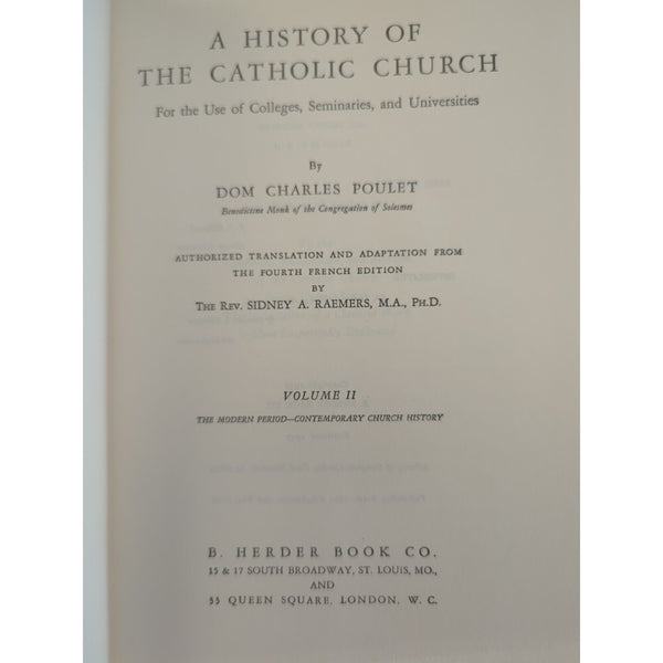 A History of the Catholic Church Poulet Raemers 2 Vol Set HC DJ Vtg 1961 1957