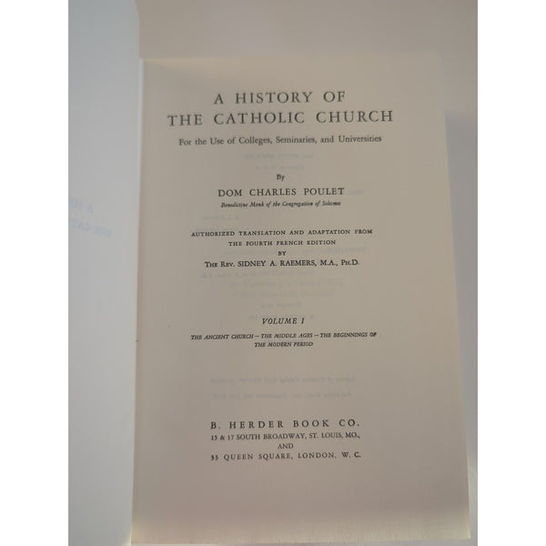 A History of the Catholic Church Poulet Raemers 2 Vol Set HC DJ Vtg 1961 1957