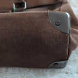 Kenneth Cole Brown Suede Leather Wider Satchel Shoulder Bag Fold Over Flap Purse
