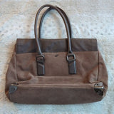 Kenneth Cole Brown Suede Leather Wider Satchel Shoulder Bag Fold Over Flap Purse