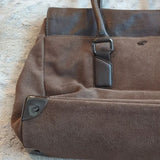 Kenneth Cole Brown Suede Leather Wider Satchel Shoulder Bag Fold Over Flap Purse