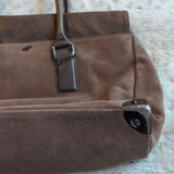 Kenneth Cole Brown Suede Leather Wider Satchel Shoulder Bag Fold Over Flap Purse