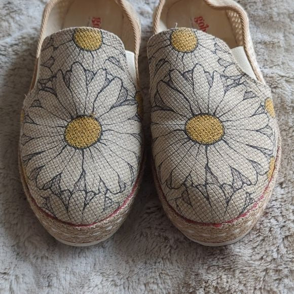 Goby Canvas Slip-On Shoes Women's US 7.5 Cream Sunflower Daisy Flower Print