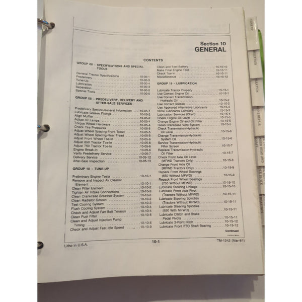JOHN DEERE 650 AND 750 TRACTORS TECHNICAL MANUAL Binder TM1242