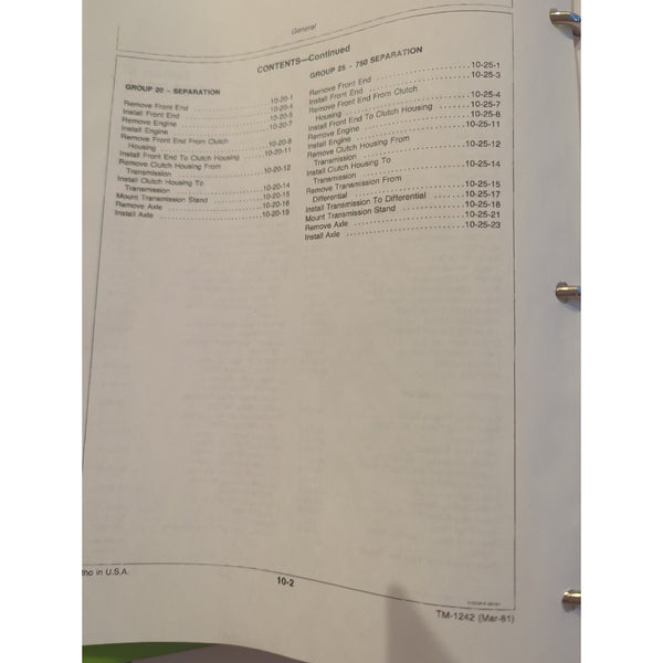 JOHN DEERE 650 AND 750 TRACTORS TECHNICAL MANUAL Binder TM1242