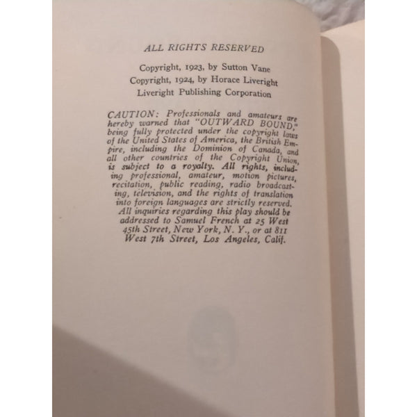 1924 Edition OUTWARD BOUND SHIP OF DEAD PEOPLE By SUTTON VANE SCARCE DJ HC Vtg