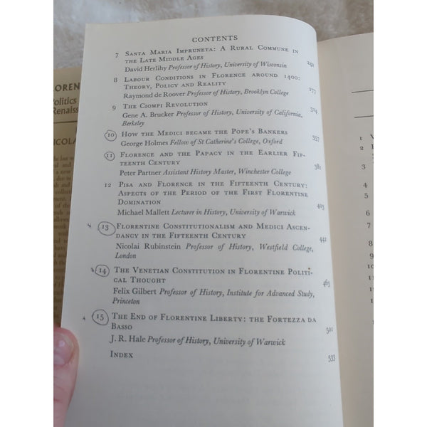 RUBINSTEIN, NICOLAI Florentine studies politics and society in Renaissance HC DJ