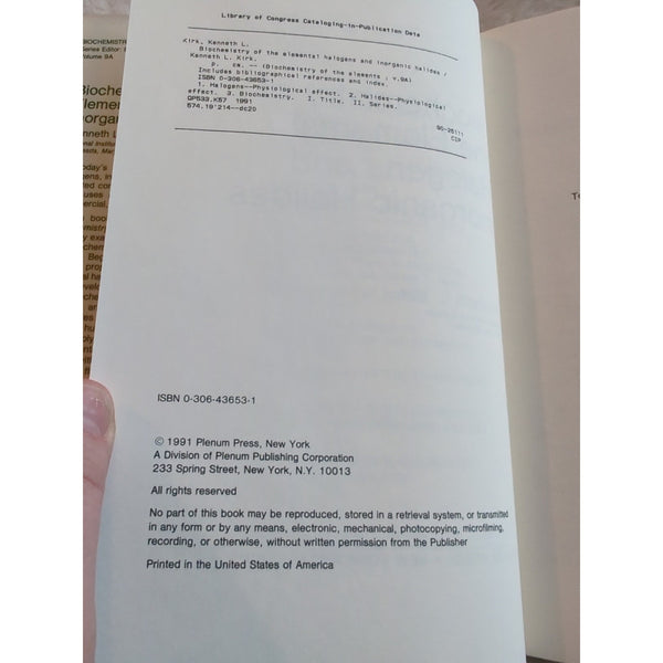 Biochemistry of the Elemental Halogens and Inorganic Halides Kenneth L Kirk HC