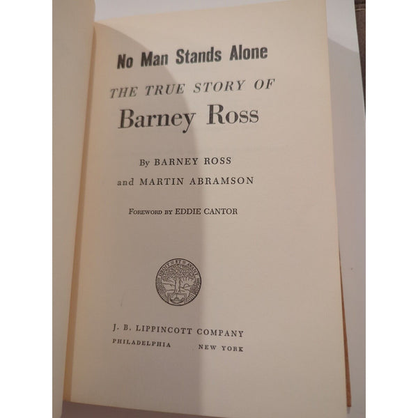 No Man Stands Alone The True Story of Barney Ross Martin Abramson 1957 HC No DJ