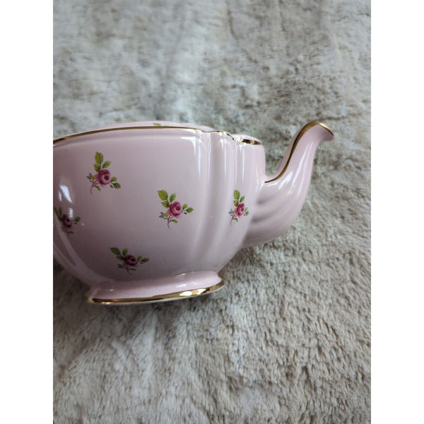 Vintage Sadler Pale Pink Chintz Teapot Roses #2353 Gold Trim Made in England