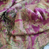 Pashmina Silk Schawl Scarf Wrap Floral and Paisley Design w Tassels Pink Gold