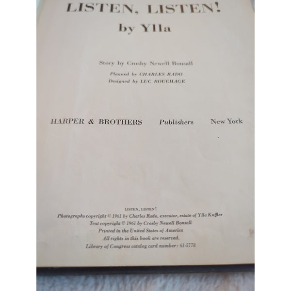 Vtg Listen Listen Ylla Crosby Newell Bonsall Kitten Photos Book 1961 HC Ex Lib