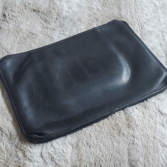Vintage Coach Portfolio Carriage Clutch Black Leather Larger w Leather Pull