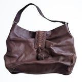 Ann Taylor LOFT Brown Leather Slouchy Hobo Tote w Flip Top Closure Purse Bag