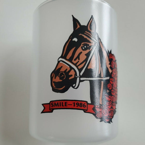 "SMILE" Minnesotas First National Racing Champion Frosted Stem Glass 1986 6.5 in