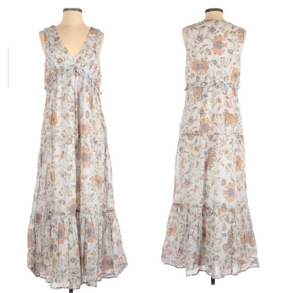 NWT White Long Flowey Floral Print Festival Maxi Dress Boho Rachel Zoe Size S