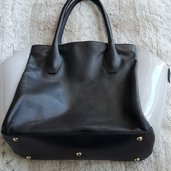 Furla Black Leather and White Soft Neoprene Large Shoulder Bag Purse Tote