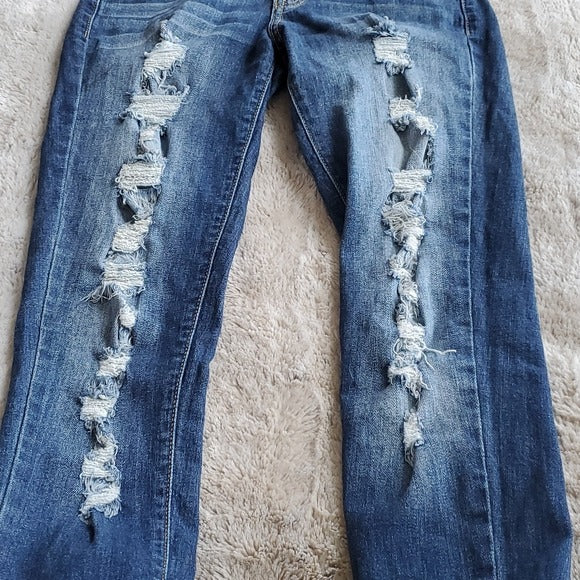 KanCan Distressed Mid Rise Skinny Raw Hem Blue Jeans Size 25