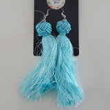 Boutique Aqua Blue Very Long Tasseled Earrings