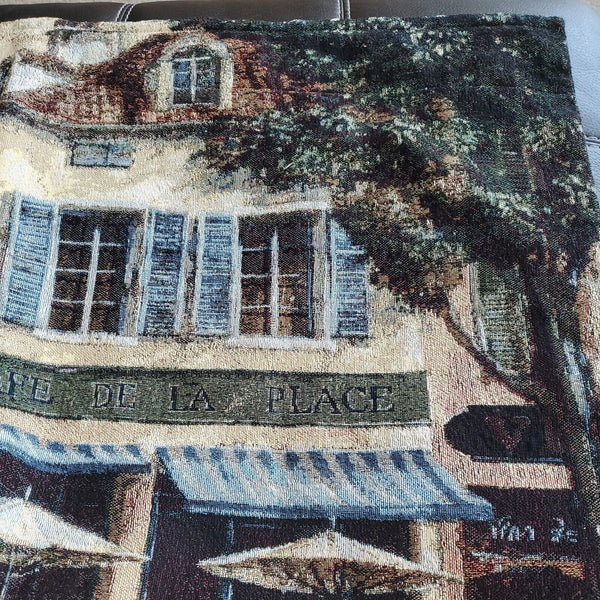 MWW Cafe de la Place French City Landscape Decor Woven Wall Tapestry 50x70 NWT