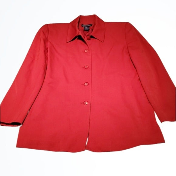 Lands' End Red 100% Wool Long Blazer Jacket Size 6