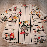 NWT Vision USA White Floral Stripe Keyhole Tunic Top