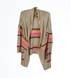 Eyeshadow Open Front Tan and Neon Cardigan Size M