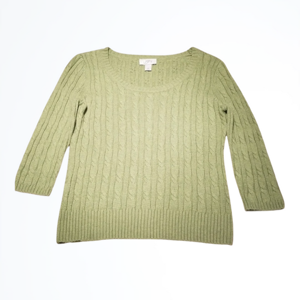 LOFT Light Green 3/4 Length Cable Knit Sweater Size M