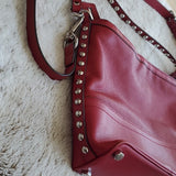 Rebecca Minkoff Red Leather Silver Studded Blythe Dual Strap Hobo Shoulder Bag