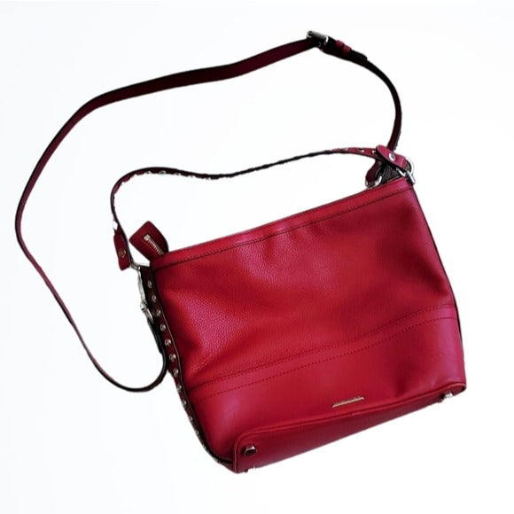 Rebecca Minkoff Red Leather Silver Studded Blythe Dual Strap Hobo Shoulder Bag