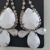 Boutique Large White and Silver Tone Drop Fashion Earrings