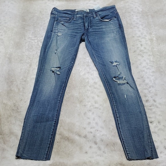 Abercrombie & Fitch Super Skinny Distressed Raw Hem Blue Jeans Size 0R