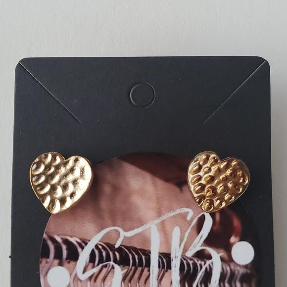 Boutique Two Pair Mid Size Heart Studs and Medium Gold Tone Hoops