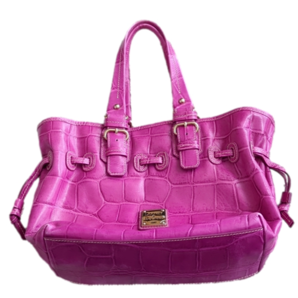 Dooney & Bourke Pink Leather Croco Embossed Leather Satchel Purse Shoulder Bag