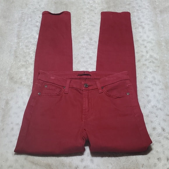 7 For All Mankind Felt Like Deep Red Mid Rise Skinny Jeans Size 25