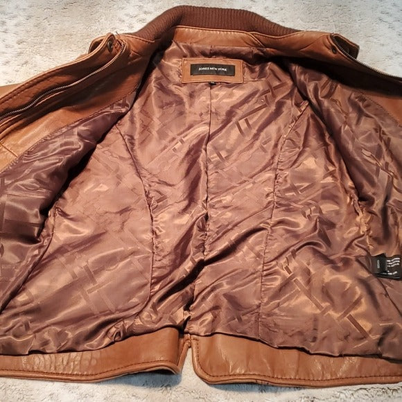 Jones New York Tan Soft Leather Bomber Jacket Size M