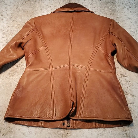 Jones New York Tan Soft Leather Bomber Jacket Size M