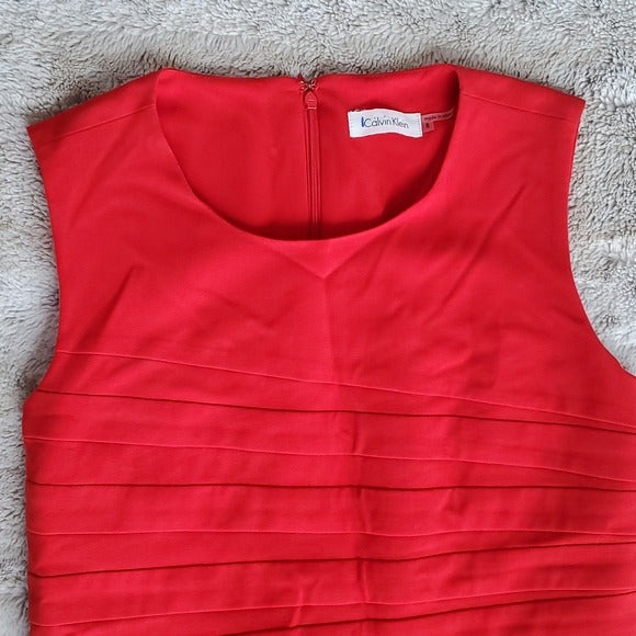 Calvin Klein Very Red Sleeveless Sheath Dress w Tummy Cinching Ruching Size 8