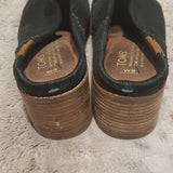 Toms Black Leather Slip On Heeled Mule Clogs Size 9