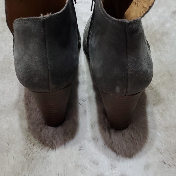 Lucky Brand Grey Leather Wedge Heel Ankle Booties w Side Slits Size 11M