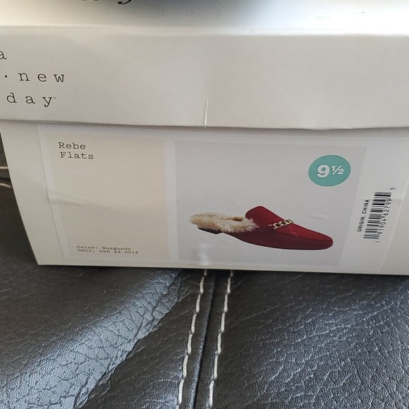 NWT A New Day Rebe Burgundy Red Mule Flats Shoes Faux Leather Slip On Shoes