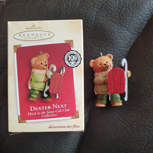 Hallmark Keepsake Ornament Dexter Next 2002 Bear w/ Sled 3rd in Snow Cub Club