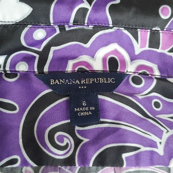 Banana Republic Purple Black Retro Short Sleeved Belted Shirt Dress Size 6