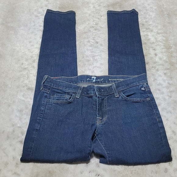 7 For All Mankind Roxanne Straight Leg Darker Wash Lower Rise Blue Jeans Size 25