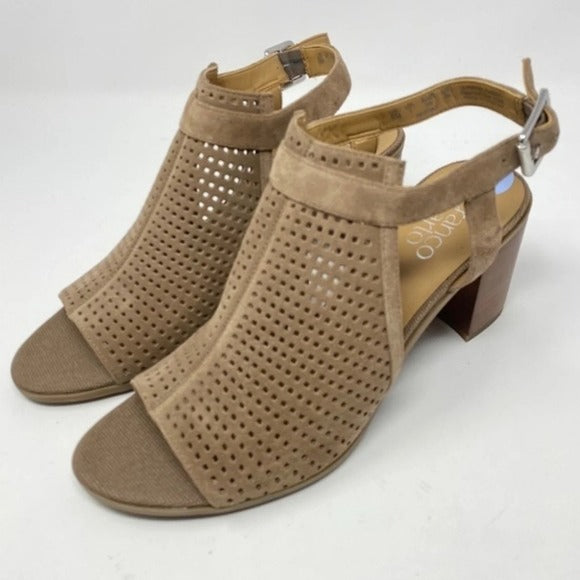 NWT Franco Sarto Harlet2 Beige Leather Block Heeled Peep Toe Sandals