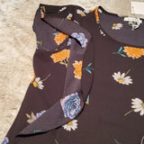 NWT Sioni Black Floral Sleeveless w Side Ruffle Blouse